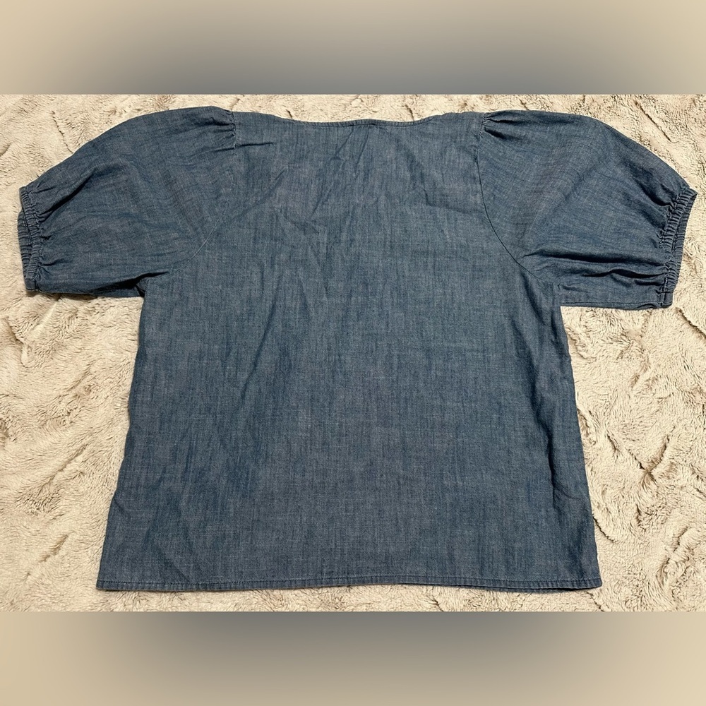 J. Crew Blue Indigo V Neck Blouse - Picture 7 of 7